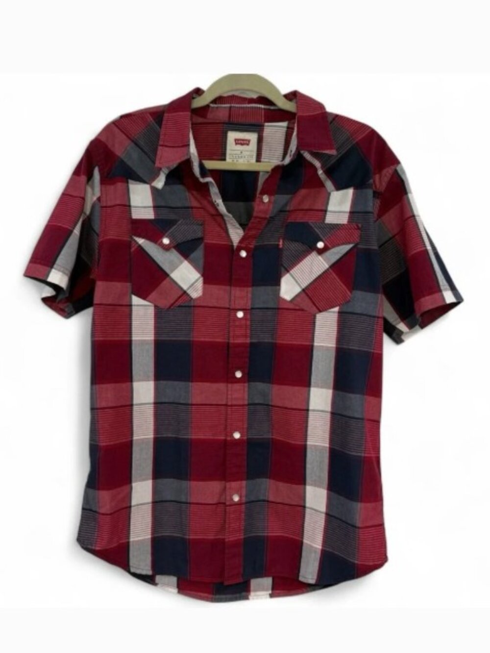 Levi's Plaid Pearl Snap Western Shirt Men's Medium Short Sleeve Cowboy Americana